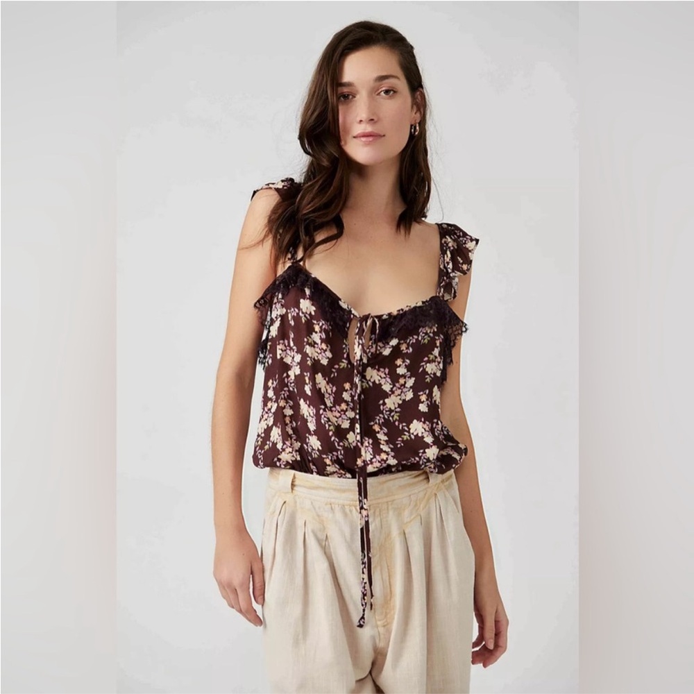 FREE PEOPLE Bodysuit Take It Away Brown Floral One Piece Bodysuit. Size S.